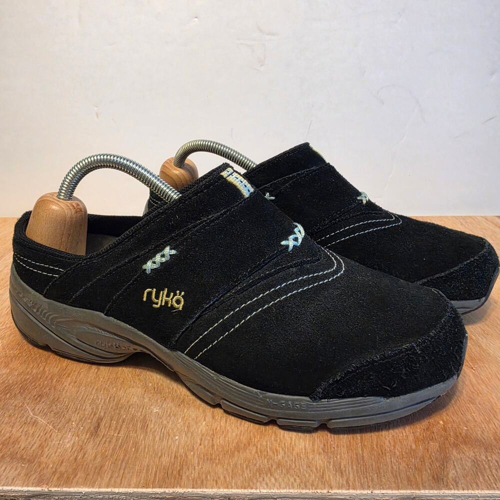 Ryka Rocker Blk suede Slip-on Mules gray outsoles size 10W - Picture 4 of 8